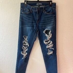 Wild Fable Women's Ripped Skinny Jeans in Dark Blue